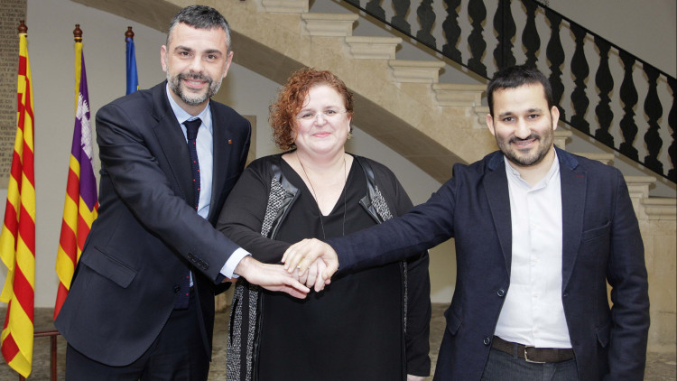 Els consellers Santi Vila, Ruth Mateu i Vicent Marzà, promotors de la Declaració de Palma, signada el febrer de 2017. Europa Press