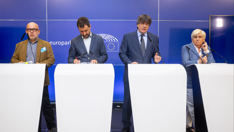 Roda de premsa de Gonzalo Boye, Toni Comín, Carles Puigdemont i Clara Ponsatí. Europa Press