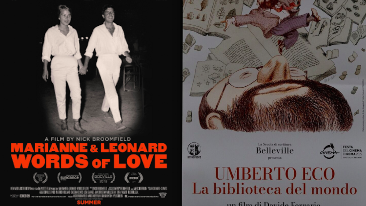 Cartells dels documentals 'Marianne & Leonard: Words of Love' i 'Umberto Eco: la biblioteca del mondo'