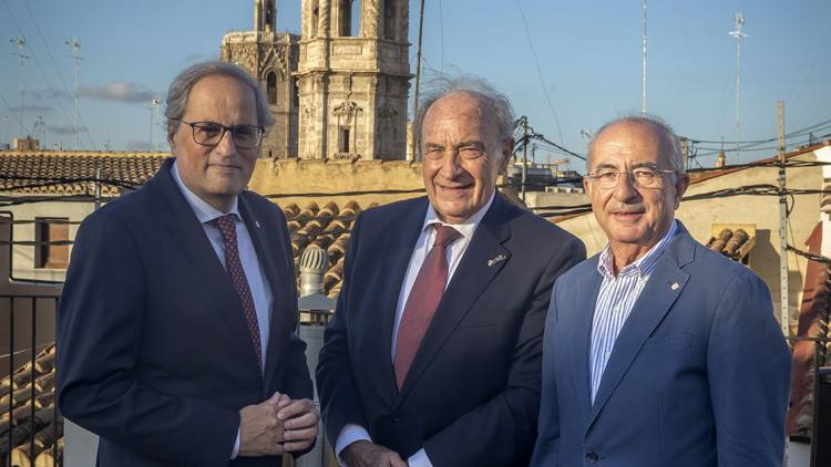 Els presidents Quim Torra, Josep-Lluís Albinyana i Cristòfol Soler. Marga Ferrer