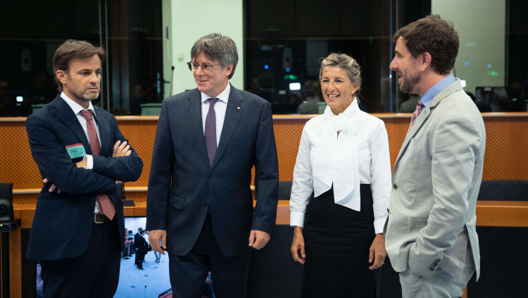 Jaume Asens, Carles Puigdemont, Yolanda Díaz i Toni Comín en una trobada recent. Europa Press