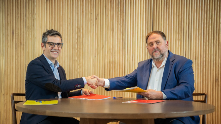 El ministre en funcions i dirigent del PSOE, Félix Bolaños, i Oriol Junqueras, referent d'ERC| Europa Press