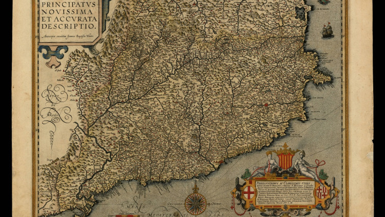 Vrients, Jan Baptist. Cataloniae Principatus novissima et accurata descriptio. 1608. (Mapa del Principat de Catalunya de 1608, obra de Jan Baptist Vrients, que es pot consultar a la plataforma Catalònica). ICGC