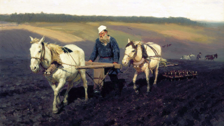 'Lev Tolstoi llaurant el camp' (1887), d'Ilià Repin
