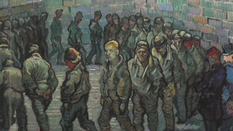 Detall de la coberta d''Hiperràbia' amb un fragment de 'La ronda de presos' de Vincent Van Gogh