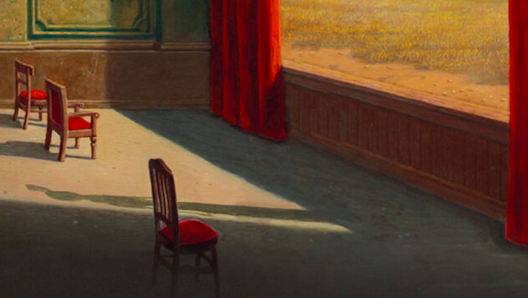 Detall de la coberta d'Una ombra blanca' a partir d'una obra de Marcin Kolpanowicz: d'on ve l'ombra de la dona?
