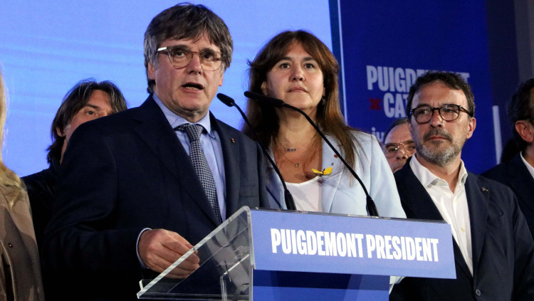 El candidat de Junts, Carles Puigdemont, durant la nit electoral. Agència Catalana de Notícies
