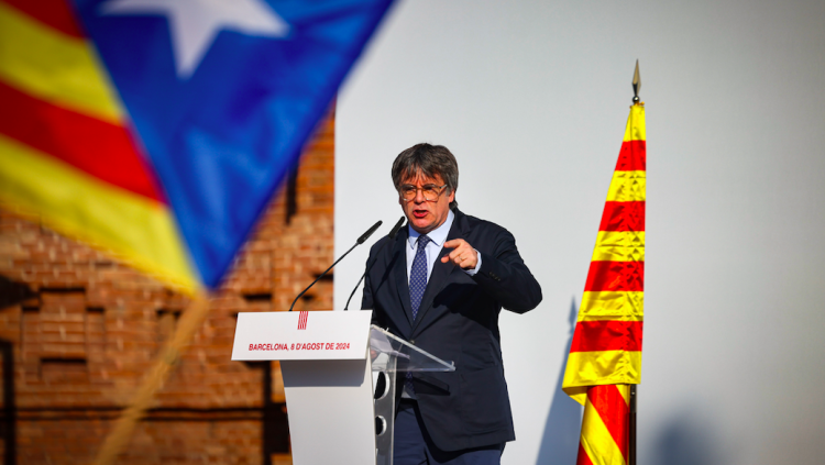 L'expresident Carles Puidemont en la seva reaparició a Catalunya. Jordi Borràs / ACN