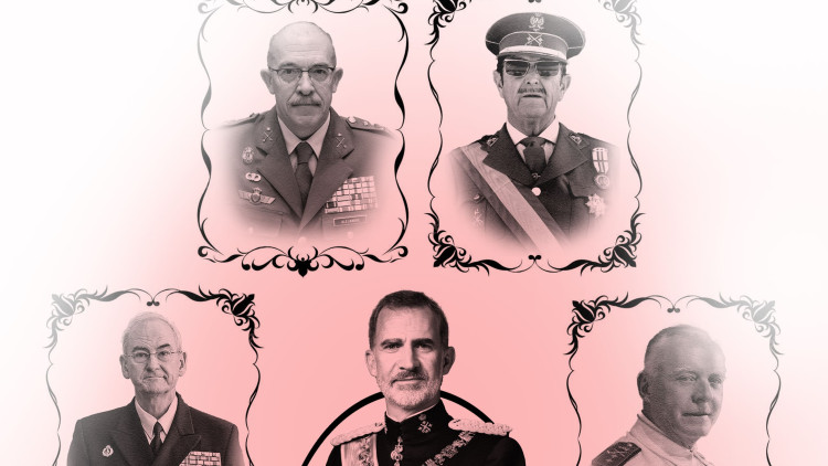 Un marc amb alguns dels noms que representen famílies amb gran presència a l'exèrcit espanyol| Il·lustració de Toni Payà. 