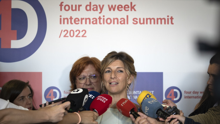 Yolanda Díaz, durant el congrés sobre la Setmana Laboral de Quatre Dies celebrada a València el maig de 2022. Europa Press