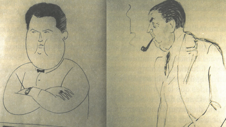 Detalls de dues caricatures de Ferran Canyameres de Pau Planas (1928) i Lluís Morató (1961)