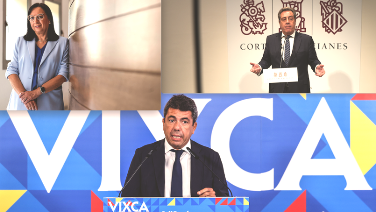 Dalt, Llanos Massó i José María Llanos, presidenta de les Corts i portaveu de Vox a l’hemicicle, i baix, Carlos Mazón, president de la Generalitat.