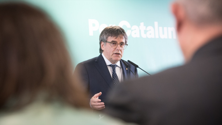 El líder de Junts per Catalunya, Carles Puigdemont, en la seua compareixença des de la Catalunya Nord| Europa Press. 