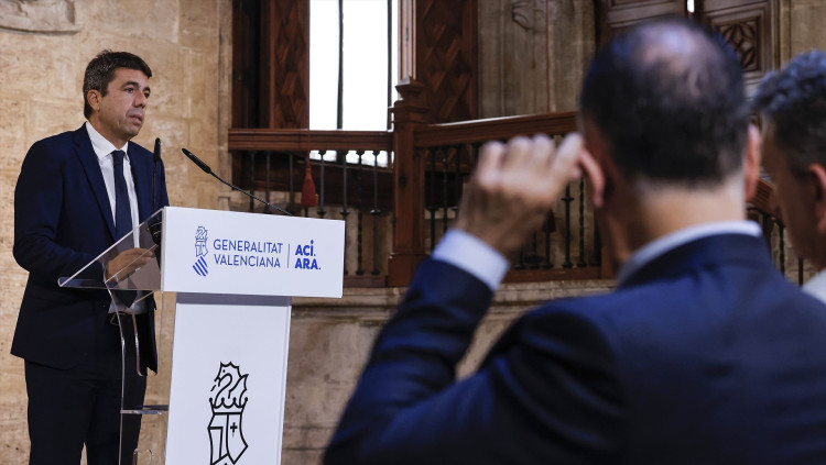 Carlos Mazón durant la compareixença d'aquest matí.. Europa Press