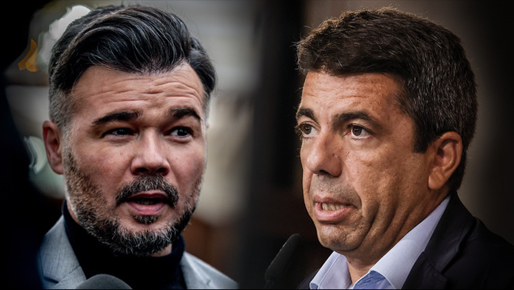 Gabriel Rufián, portaveu d'ERC al Congrés, i Carlos Mazón, president valencià en funcions.. Europa Press