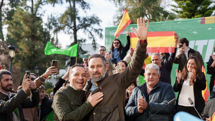 Santiago Abascal, líder de l'extrema dreta Vox, durant la campanya electoral extremenya| Europa Press