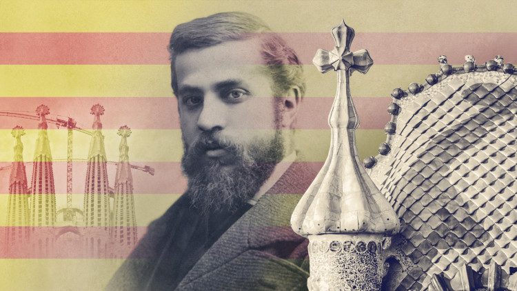 Antoni Gaudí i Cornet (1852-1926), amb la Sagrada Família i la Casa Batlló, dues de les seues principals obres.. Fotomuntatge de Toni Payà