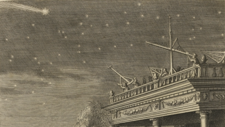 Fragment superior d’un gravat del llibre 'Cometographia' de Johannis Hevelius