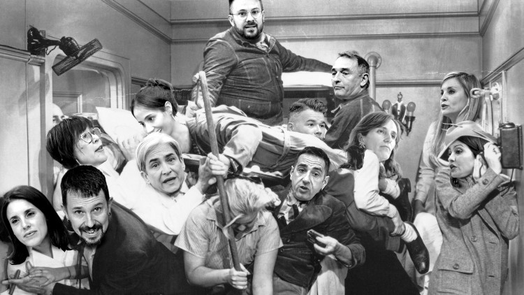 Fotomuntatge de la famosa escena dels Germans Marx amb alguns dels protagonistes de les converses. Toni Payà