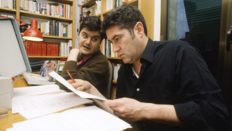 Quim Monzó i Sergi Pàmies van col·laborar en diversos programes de ràdio als anys noranta. Jordi Morera (Arxiu)