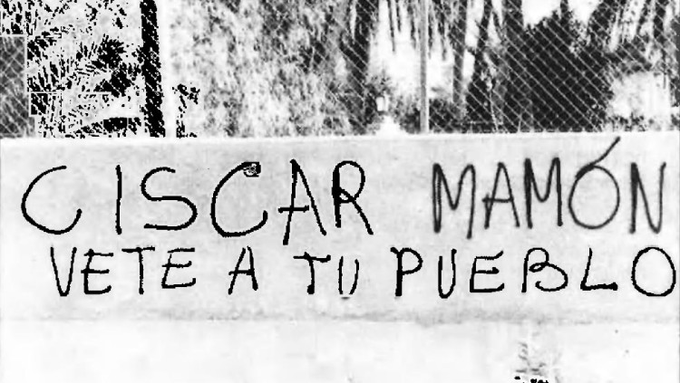 Pintada contra Ciprià Ciscar a l'entrada d'Alacant l'any 1985