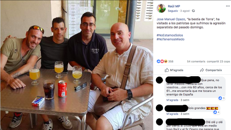Captura de pantalla del Facebook de Raúl Macià. D'esquerra a dreta, Oscar Gonzalo, Raúl Macià, Antonio Noguera i José Manuel Opazo