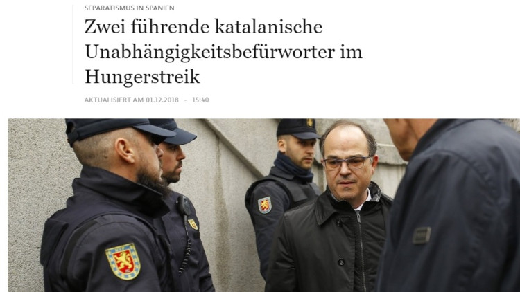 Imatge del Frankfurter Allgemeine, diari alemany que es fa ressò de la vaga de fam de Jordi Sànchez i Jordi Turull
