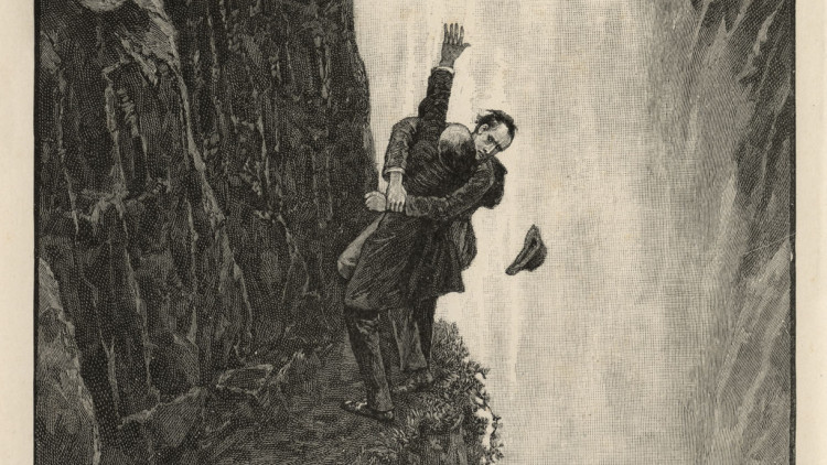La mort de Sherlock. Il·lustració de Sidney Paget per "El problema final"
