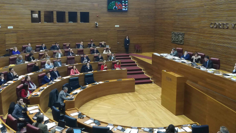 Panoràmica de l'hemicicle de les Corts valencianes en el moment de la votació de la nova llei electoral valenciana, que finalment no ha vist la llum.