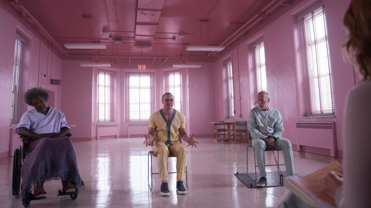 Jackson, McAvoy i Willis, en una escena de 'Glass'