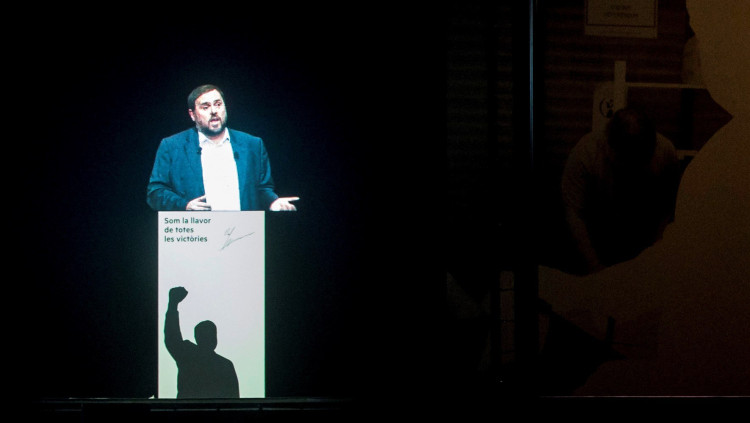 Oriol Junqueras representat a través d'un holograma a la conferència política. Efe