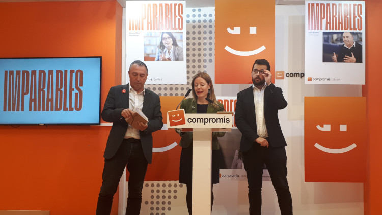 Els candidats de Compromís al Congrés Joan Baldoví, Clara Ferrando i Ignasi Candela. EL TEMPS