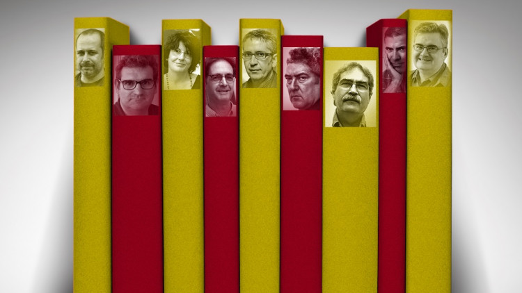 D'esquerra a dreta, Jordi Lara, Jordi Puntí, Imma Monsó, Vicenç Pagès, Manuel Baixauli, Quim Monzó, Jaume Cabré, Francesc Serés i Sergi Pàmies. Antoni Payà