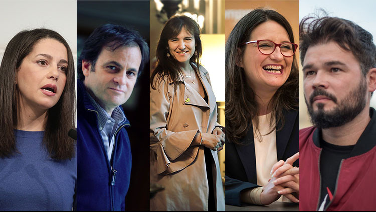 D'esquerra a dreta, Inés Arrimadas, Jaume Asens, Laura Borràs, Mónica Oltra i Gabriel Rufián. CIUTADANS - JORDI PLAY - JORDI PLAY - MIGUEL LORENZO - ERC
