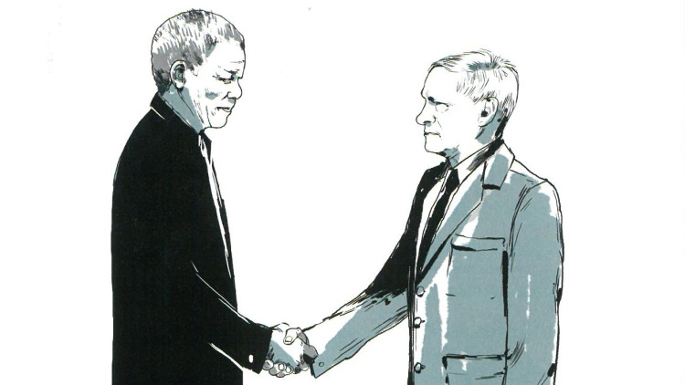 Vinyeta de 'Mandela i el general', de John Carlin i Oriol Malet, en l'edició en català de Comanegra | Comanegra