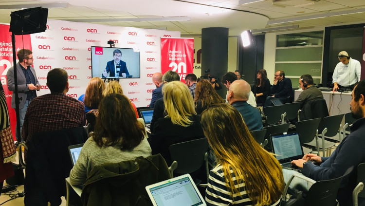 Moment de la compareixença de Jordi Sànchez a l'ACN. Twitter Agència Catalana de Notícies @agenciaacn