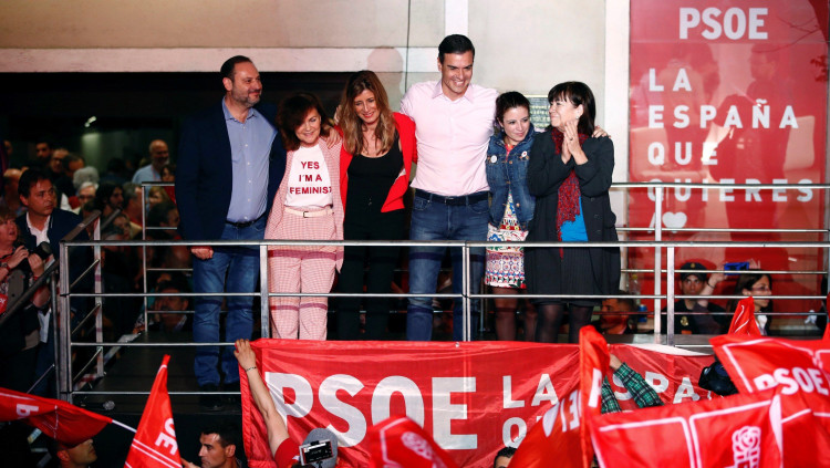 Pedro Sánchez celebra la nit electoral a Ferraz. Efe