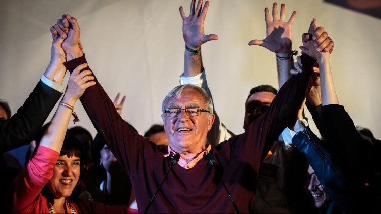 Joan Ribó celebra el resultat de Compromís a València diumenge passat.. EFE
