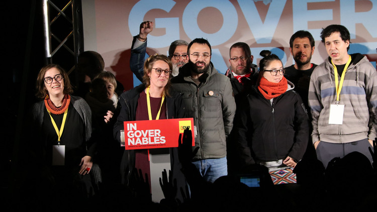 Els líders de la CUP durant la nit electoral. Agència Catalana de Notícies