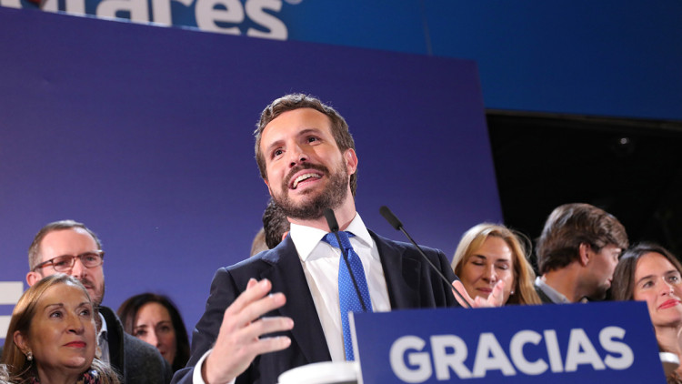 Pablo Casado compareix després del resultat electoral. Europa Press