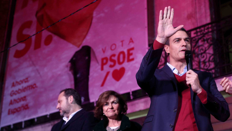 Pedro Sánchez durant la nit electoral. Europa Press