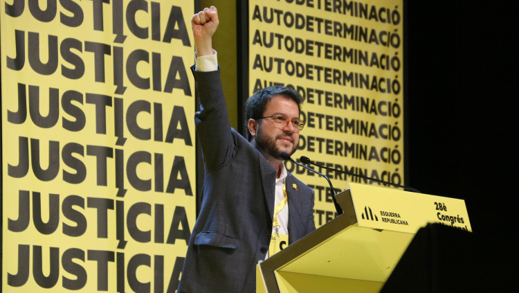 Pere Aragonès participa al Congrés d'ERC adreçant-se a la militància. Agència Catalana de Notícies