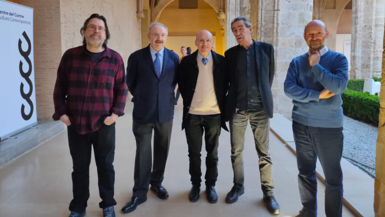 Els conferenciats, d'esquerra a dreta: Ferran Archilés, Ramón Villares, David Ginard, Ismael Saz i Francisco Javier Capístegui| Alfons el Magnànim