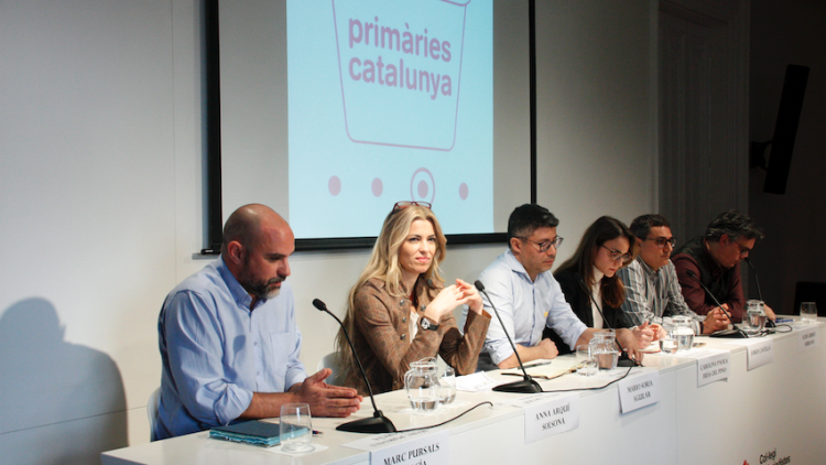 Pla general dels membres de Primàries Catalunya durant la roda de premsa el 20 de febrer del 2020. ACN - Judit Castaño