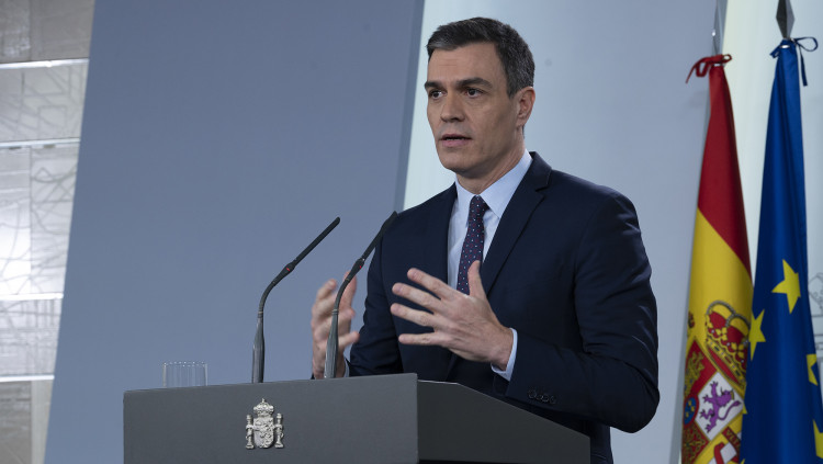 El president del Govern espanyol, Pedro Sánchez, durant la seua intervenció d'aquest dimarts| Pool Moncloa