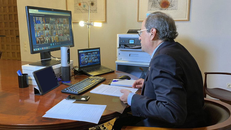 El president català Quim Torra en una reunió telemàtica. Agència Catalana de Notícies