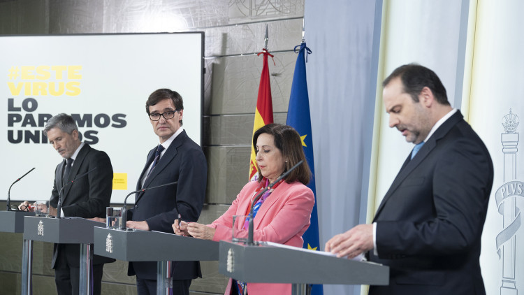 Diversos membres del govern, durant una compareixença a causa del coronavirus.. Europa Press.