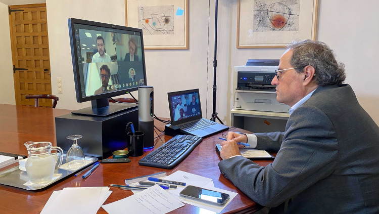 El president Quim Torra en una reunió telemàtica. Agència Catalana de Notícies