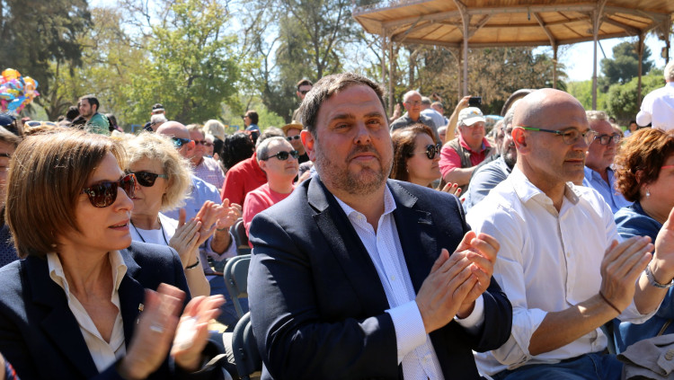 Carme Forcadell, Oriol Junqueras i Raül Romeva en una imatge d'arxiu. Agència Catalana de Notícies