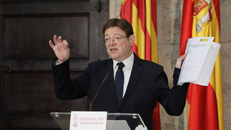 El president valencià, Ximo Puig, durant la seua contestació al president espanyol, Pedro Sánchez| Europa Press
